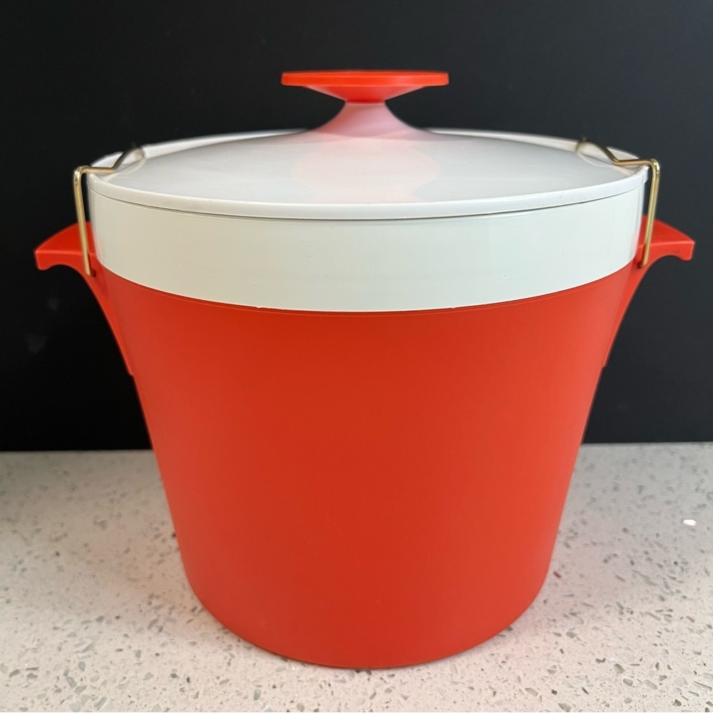 Vintage 1950s THERM WARE By David Douglas Orange-Red Insulated Ice Bucket w Lid